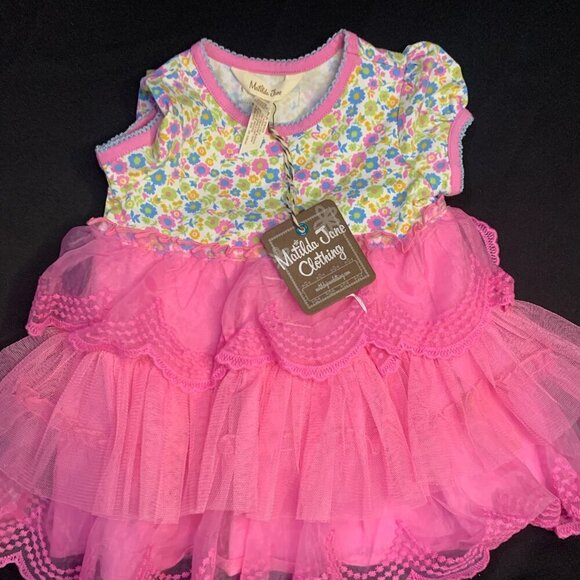 Matilda Jane Floral Baby Dress with Pink Trim